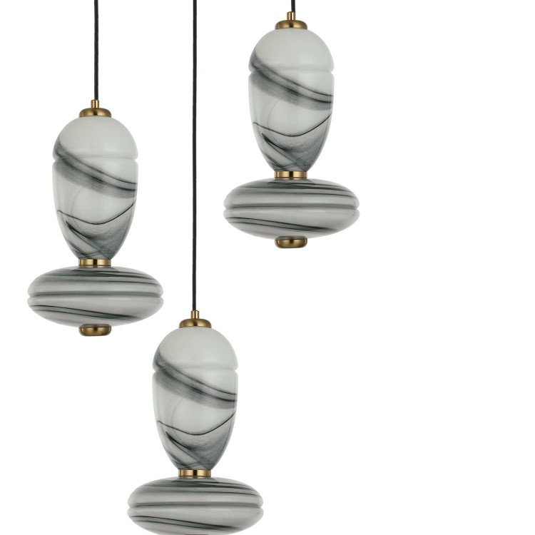 CÓD.3402 LAMPADA LED ROTONDA 3L IN ACCIAIO NERO E VETRO VENATO EFFETTO MARMO