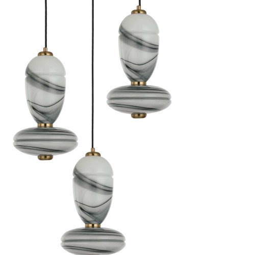CÓD.3402 LAMPE LED EN ACIER NOIR ET VERRE VEINÉ EFFET MARBRE RONDE 3L