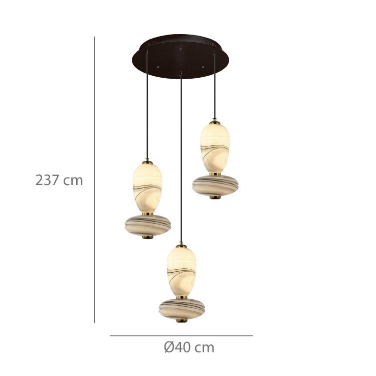 CÓD.3402 RUNDE LED-LEUCHTE 3L AUS SCHWARZEM STAHL UND MARMORIERTEM GLAS