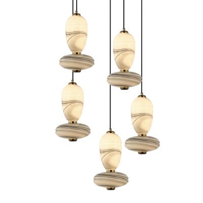 CÓD.3403 RUNDE LED-LEUCHTE 5L AUS SCHWARZEM STAHL UND MARMORIERTEM GLAS 2