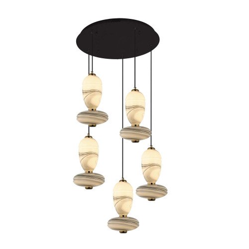 CÓD.3403 LÁMPARA LED ACERO NEGRO Y CRISTAL VETEADO EFECTO MÁRMOL REDONDA 5L