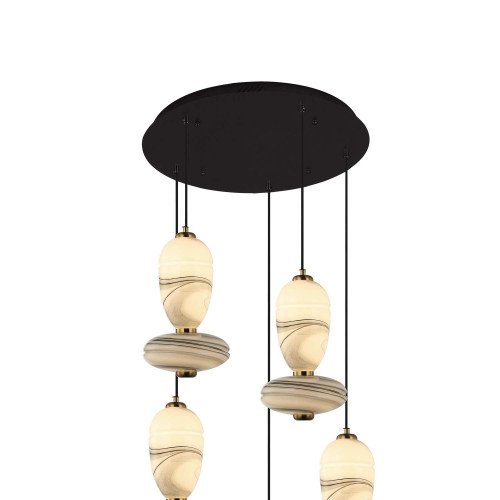 CÓD.3403 CANDEEIRO LED REDONDO 5L EM AÇO PRETO E VIDRO EFEITO MÁRMORE