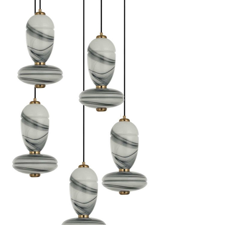 CÓD.3403 LAMPADA LED ROTONDA 5L IN ACCIAIO NERO E VETRO VENATO EFFETTO MARMO