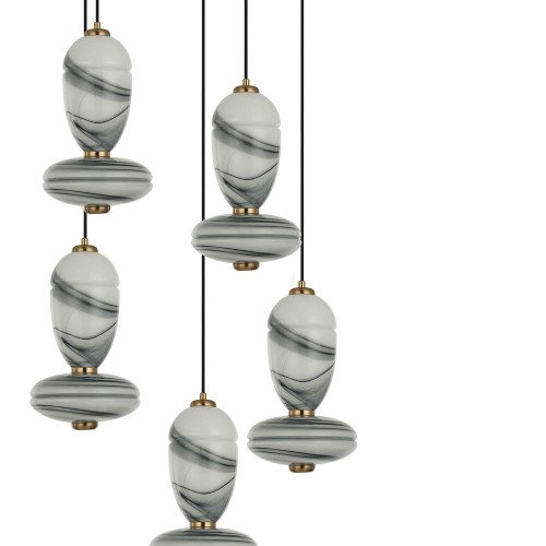 CÓD.3403 RUNDE LED-LEUCHTE 5L AUS SCHWARZEM STAHL UND MARMORIERTEM GLAS