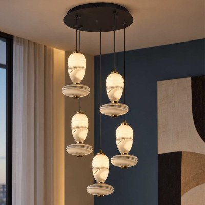 CÓD.3403 LAMPE LED EN ACIER NOIR ET VERRE VEINÉ EFFET MARBRE RONDE 5L