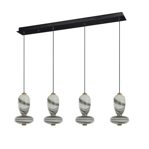 CÓD.3404 LÁMPARA LED ACERO NEGRO Y CRISTAL VETEADO EFECTO MÁRMOL RECTANGULAR 4L