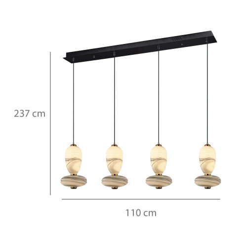 CÓD.3404 LAMPE LED RECTANGULAIRE 4L EN ACIER NOIR ET VERRE VEINÉ EFFET MARBRE