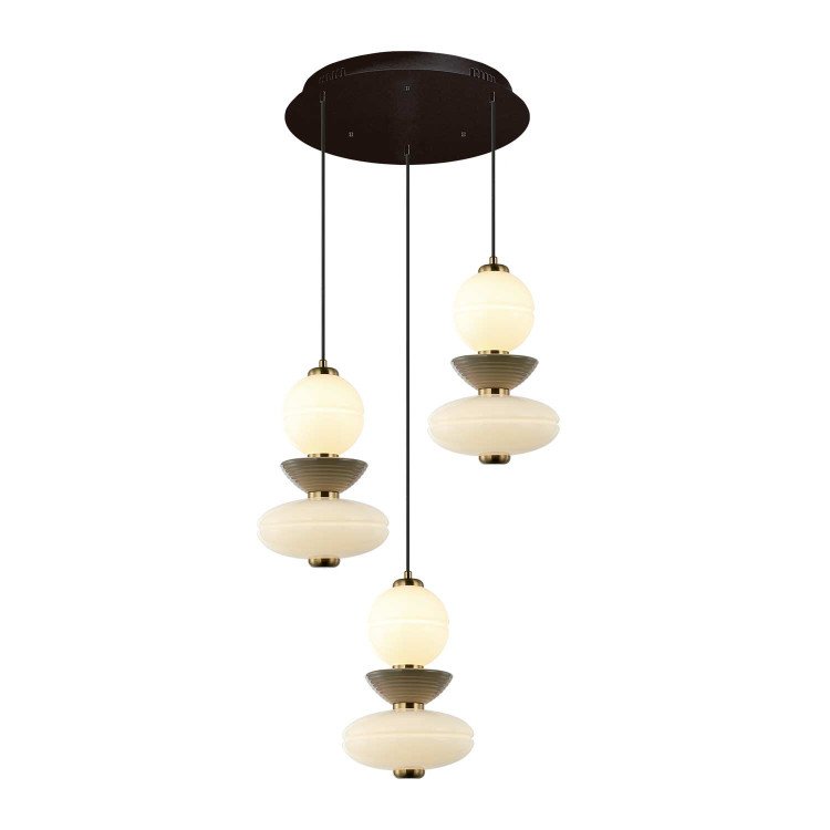 CÓD.3405 CANDEEIRO LED REDONDO 3L EM AÇO PRETO, CERÂMICA E VIDRO