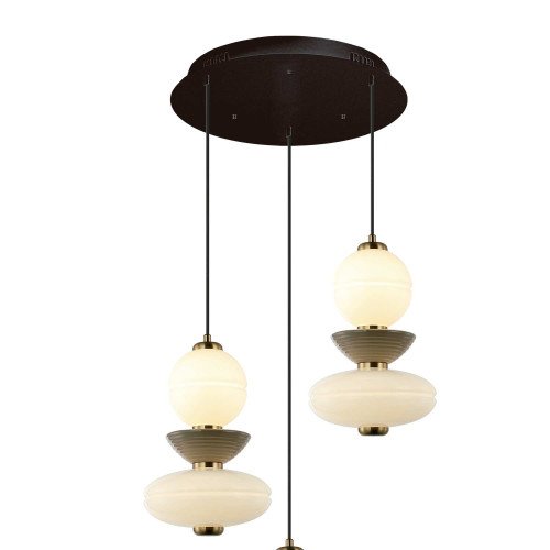 CÓD.3405 CANDEEIRO LED REDONDO 3L EM AÇO PRETO, CERÂMICA E VIDRO