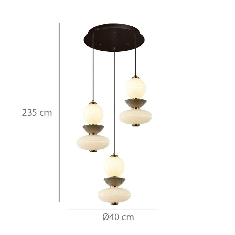 CÓD.3405 LAMPADA LED ROTONDA 3L IN ACCIAIO NERO, CERAMICA E VETRO