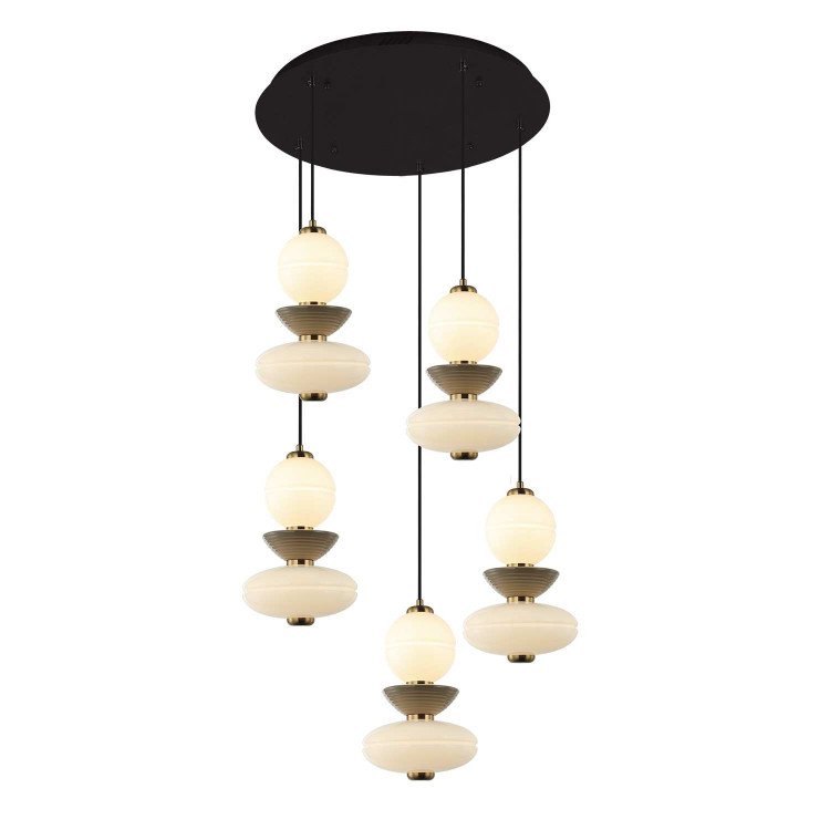 CÓD.3406 RUNDE LED-LEUCHTE 5L AUS SCHWARZEM STAHL, KERAMIK UND GLAS