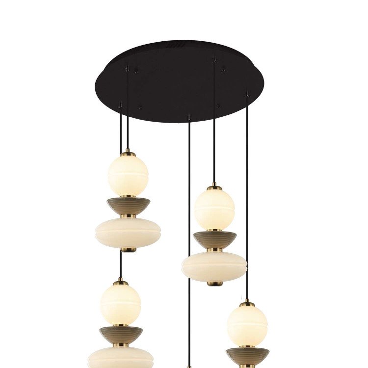 CÓD.3406 CANDEEIRO LED REDONDO 5L EM AÇO PRETO, CERÂMICA E VIDRO
