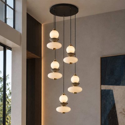 CÓD.3406 RUNDE LED-LEUCHTE 5L AUS SCHWARZEM STAHL, KERAMIK UND GLAS