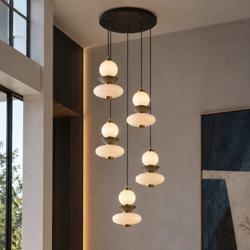 CÓD.3406 LAMPE LED RONDE 5L EN ACIER NOIR, CÉRAMIQUE ET VERRE