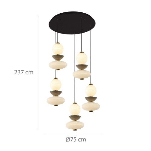 CÓD.3406 LÁMPARA LED ACERO NEGRO, CERÁMICA Y CRISTAL REDONDA 5L