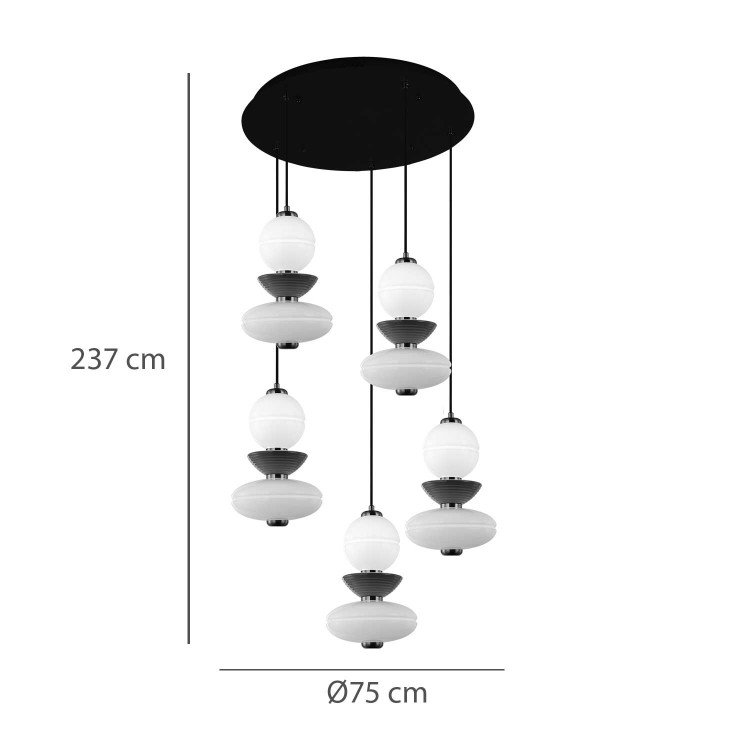 CÓD.3406 LAMPE LED RONDE 5L EN ACIER NOIR, CÉRAMIQUE ET VERRE