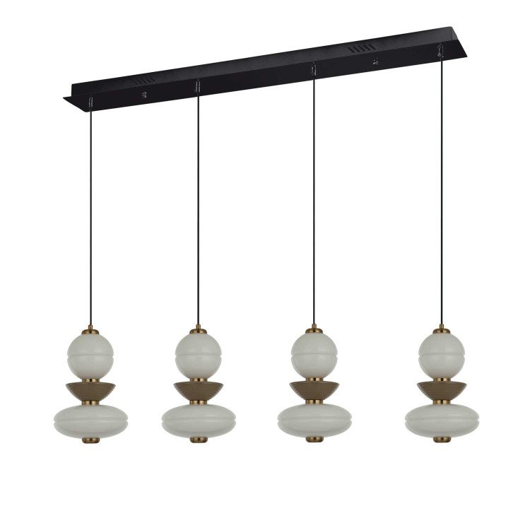 CÓD.3407 CANDEEIRO LED RETANGULAR 4L EM AÇO PRETO, CERÂMICA E VIDRO