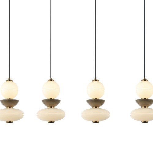 CÓD.3407 CANDEEIRO LED RETANGULAR 4L EM AÇO PRETO, CERÂMICA E VIDRO
