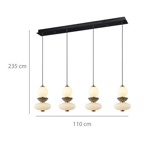 CÓD.3407 CANDEEIRO LED RETANGULAR 4L EM AÇO PRETO, CERÂMICA E VIDRO