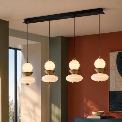 CÓD.3407 RECHTECKIGE LED-LEUCHTE 4L AUS SCHWARZEM STAHL, KERAMIK UND GLAS