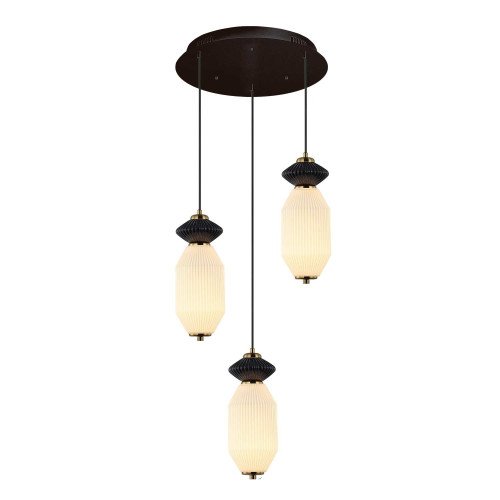 CÓD.3411 RUNDE LED-LEUCHTE MIT 3 LICHTERN AUS SCHWARZEM STAHL, KERAMIK UND GLAS