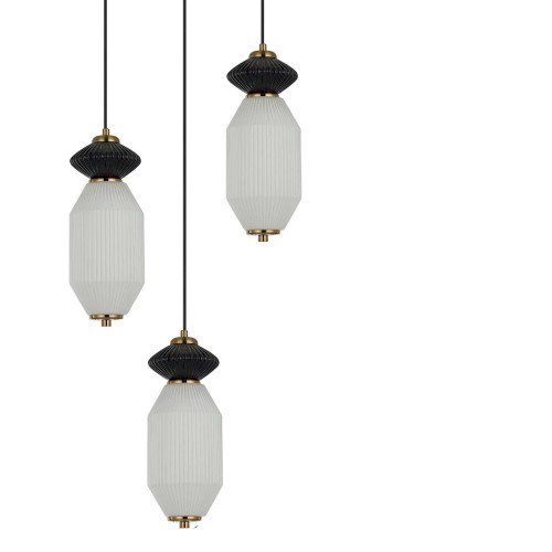 CÓD.3411 LAMPADA LED ROTONDA 3 LUCI IN ACCIAIO NERO, CERAMICA E VETRO