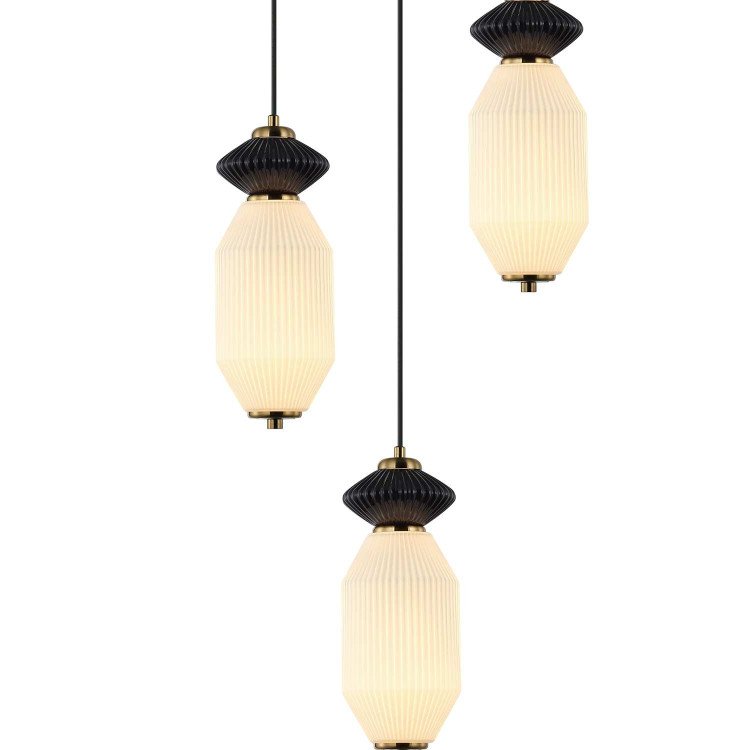 CÓD.3411 LAMPADA LED ROTONDA 3 LUCI IN ACCIAIO NERO, CERAMICA E VETRO