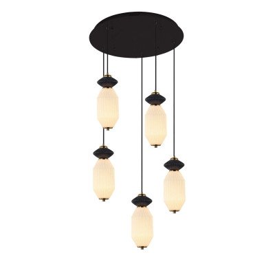CÓD.3412 LÁMPARA LED ACERO NEGRO, CERÁMICA Y CRISTAL REDONDA 5 LUCES 2
