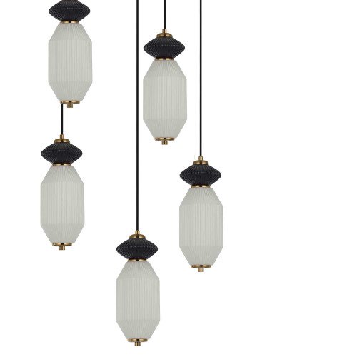 CÓD.3412 LÁMPARA LED ACERO NEGRO, CERÁMICA Y CRISTAL REDONDA 5 LUCES
