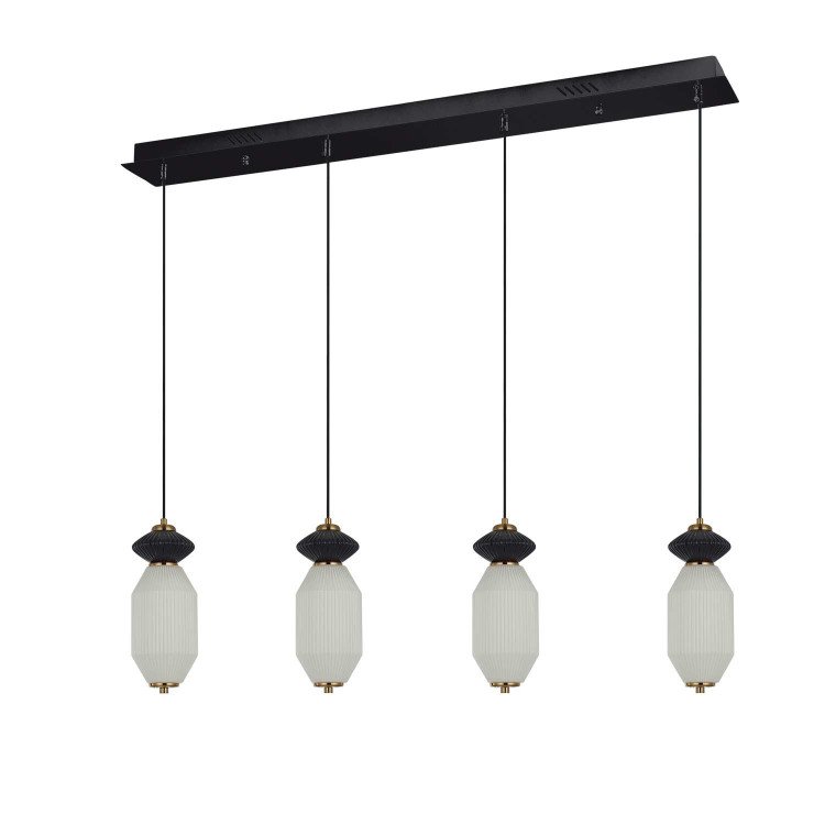 CÓD.3413 RECHTECKIGE LED-LEUCHTE 4L AUS SCHWARZEM STAHL, KERAMIK UND GLAS
