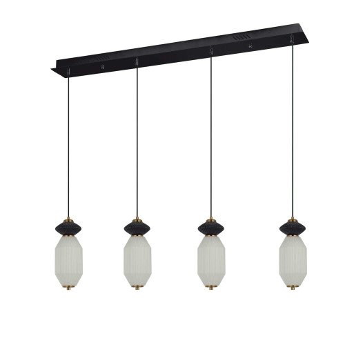 CÓD.3413 CANDEEIRO LED RETANGULAR 4L EM AÇO PRETO, CERÂMICA E VIDRO