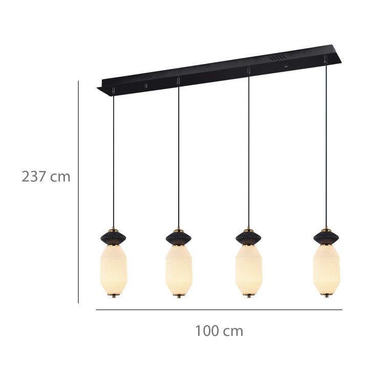 CÓD.3413 RECHTECKIGE LED-LEUCHTE 4L AUS SCHWARZEM STAHL, KERAMIK UND GLAS