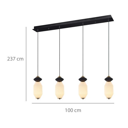 CÓD.3413 LÁMPARA LED ACERO NEGRO, CERÁMICA Y CRISTAL RECTANGULAR 4L