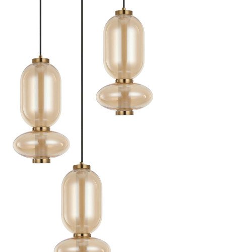 CÓD.3414 LAMPADA LED ROTONDA 3L IN ACCIAIO NERO E VETRO AMBRA