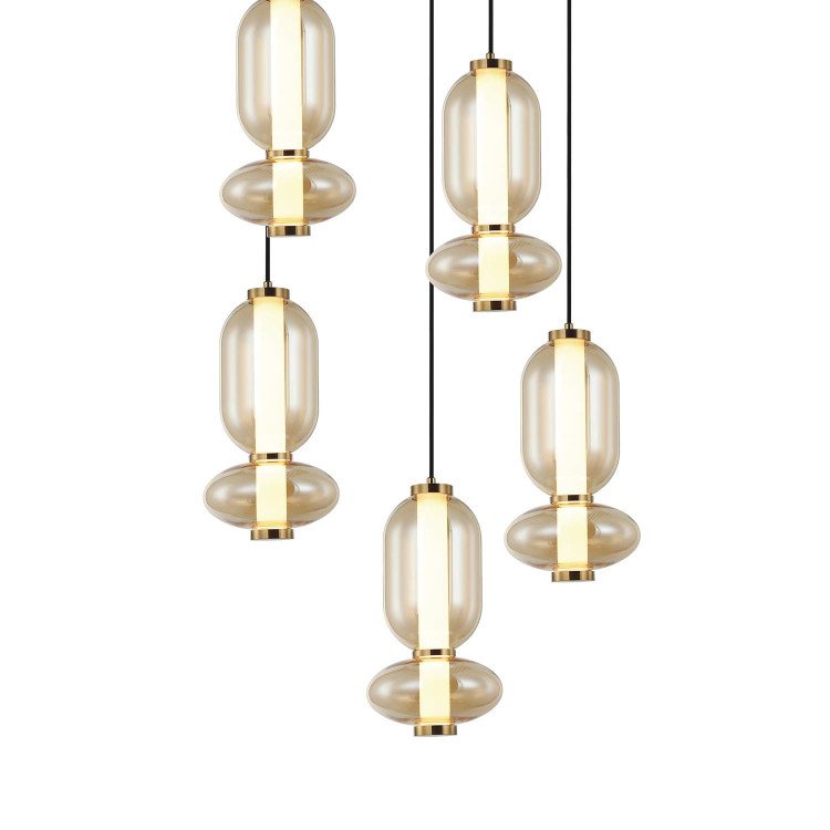 CÓD.3415 LÁMPARA LED ACERO NEGRO Y CRISTAL ÁMBAR REDONDA 5L