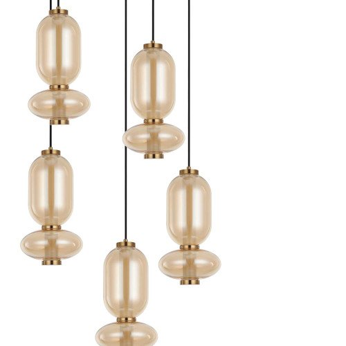 CÓD.3415 CANDEEIRO LED REDONDO 5L EM AÇO PRETO E VIDRO ÂMBAR
