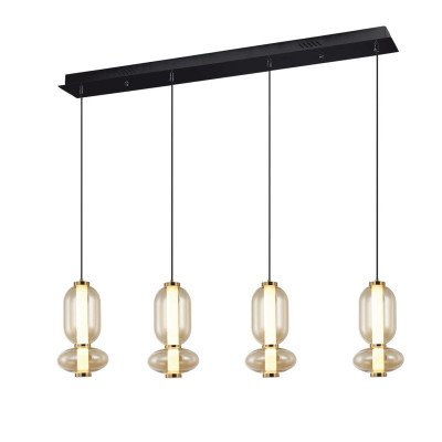 CÓD.3416 CANDEEIRO LED RETANGULAR 4L EM AÇO PRETO E VIDRO ÂMBAR 2
