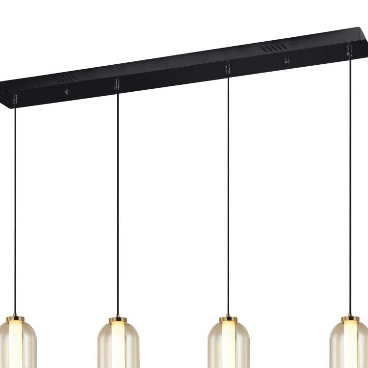 CÓD.3416 LAMPE LED RECTANGULAIRE 4L EN ACIER NOIR ET VERRE AMBRÉ