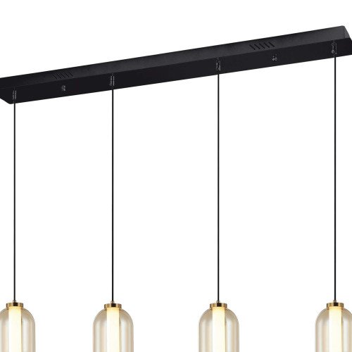 CÓD.3416 CANDEEIRO LED RETANGULAR 4L EM AÇO PRETO E VIDRO ÂMBAR