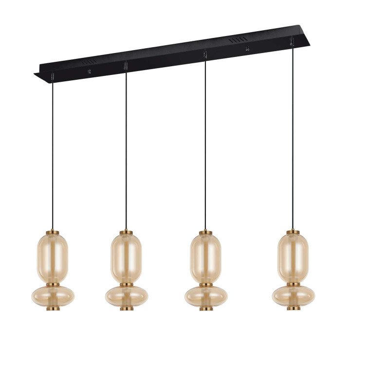 CÓD.3416 LAMPE LED RECTANGULAIRE 4L EN ACIER NOIR ET VERRE AMBRÉ