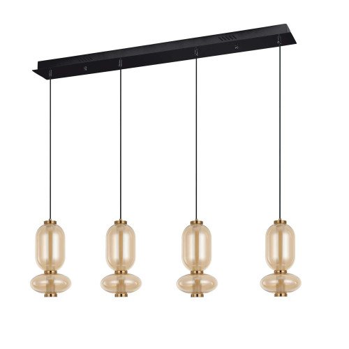 CÓD.3416 LAMPADA LED RETTANGOLARE 4L IN ACCIAIO NERO E VETRO AMBRA