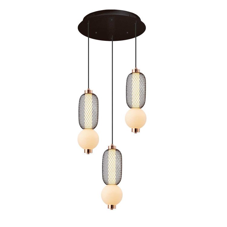 CÓD.3420 RUNDE LED-LEUCHTE 3L AUS GITTER, MATTER GLASKUGEL UND ACRYL