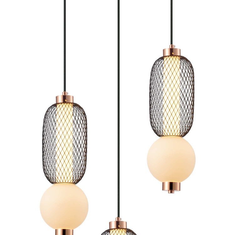 CÓD.3420 RUNDE LED-LEUCHTE 3L AUS GITTER, MATTER GLASKUGEL UND ACRYL