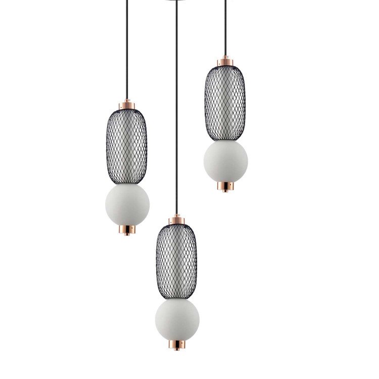 CÓD.3420 LAMPADA LED ROTONDA 3L IN GRIGLIA, SFERA IN VETRO OPACO E ACRILICO