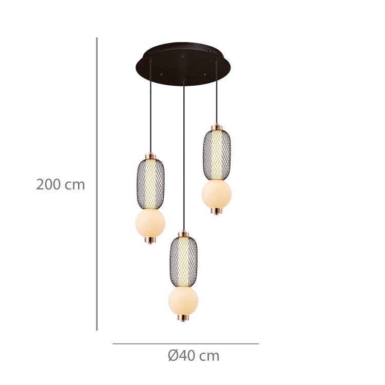 CÓD.3420 LAMPADA LED ROTONDA 3L IN GRIGLIA, SFERA IN VETRO OPACO E ACRILICO