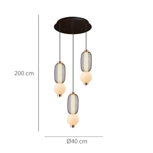 CÓD.3420 LÁMPARA LED REJILLA ,BOLA CRISTAL MATE Y ACRÍLICO REDONDA 3L