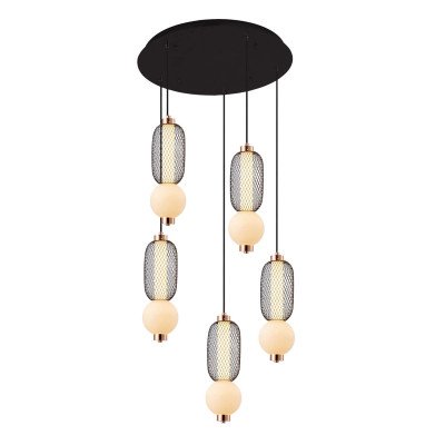 CÓD.3421 RUNDE LED-LEUCHTE 5L AUS GITTER, MATTER GLASKUGEL UND ACRYL 2