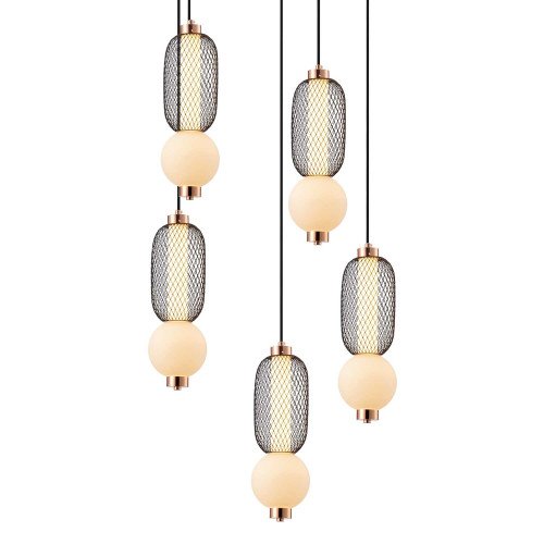 CÓD.3421 RUNDE LED-LEUCHTE 5L AUS GITTER, MATTER GLASKUGEL UND ACRYL