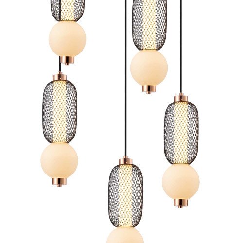 CÓD.3421 RUNDE LED-LEUCHTE 5L AUS GITTER, MATTER GLASKUGEL UND ACRYL