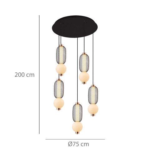 CÓD.3421 LAMPADA LED ROTONDA 5L IN GRIGLIA, SFERA IN VETRO OPACO E ACRILICO